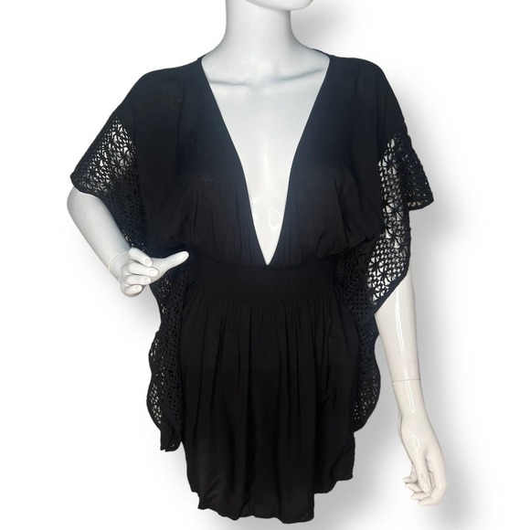 VICTORIA’S Secret Swim Cover Up Plunge Tunic Caftan Open Back Black Size M - Picture 8 of 10